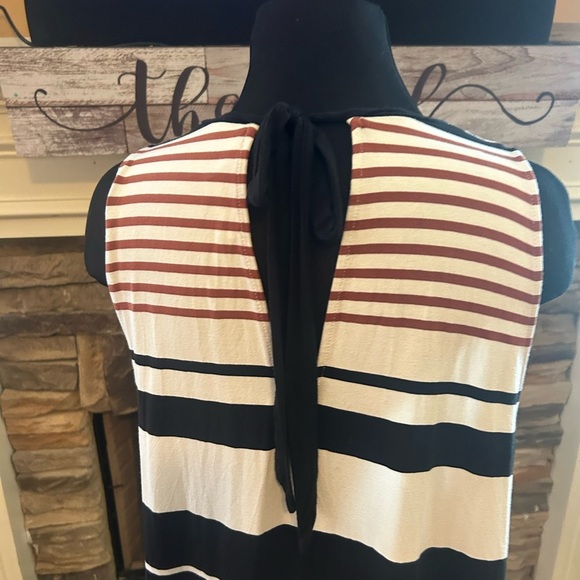 Loft Striped Sleeveless Dress - Black, White, Brown - Picture 5 of 8